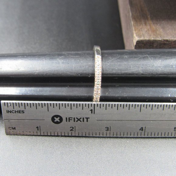 Size 6.5 Silver & Copper Tone Thin CZ Stone Band Ring Vintage - Picture 6 of 7